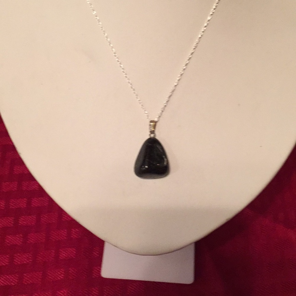 Black Tourmaline Pend w/Gold Flecks, chain not inc